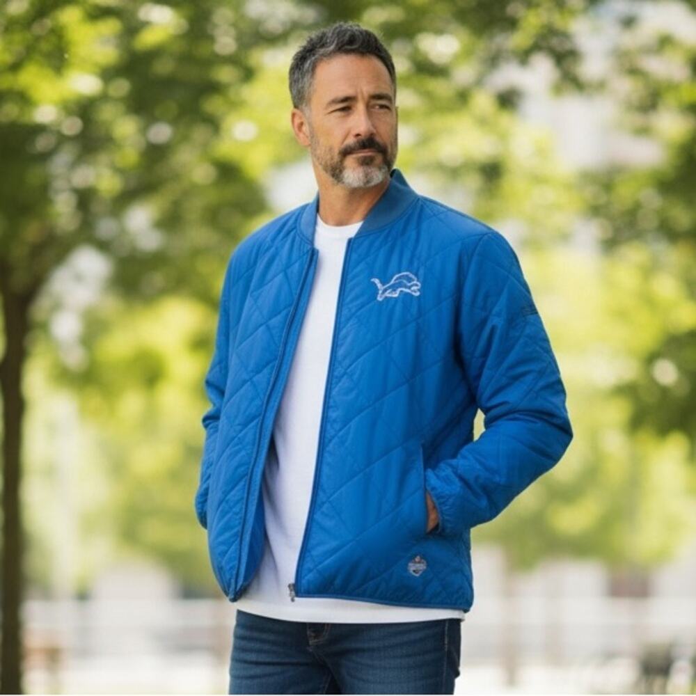 DETROIT LIONS Men’s Medium Blue NFL COMBINE Puffer Coat